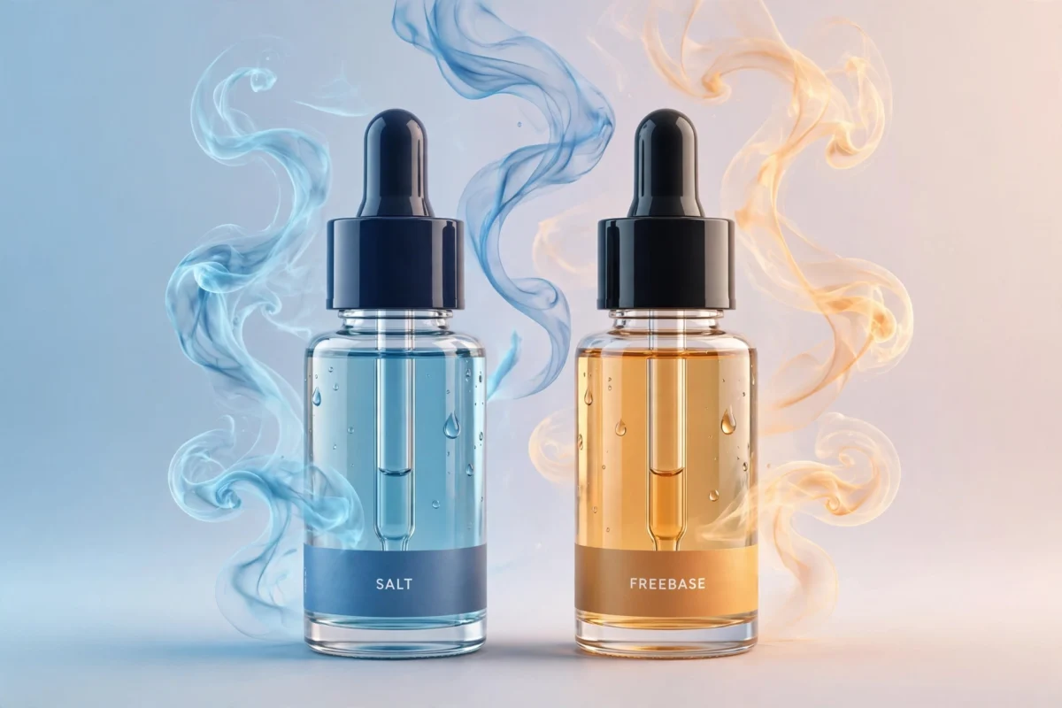 Nic salts vs freebase e-liquid guide UK - 3D illustration